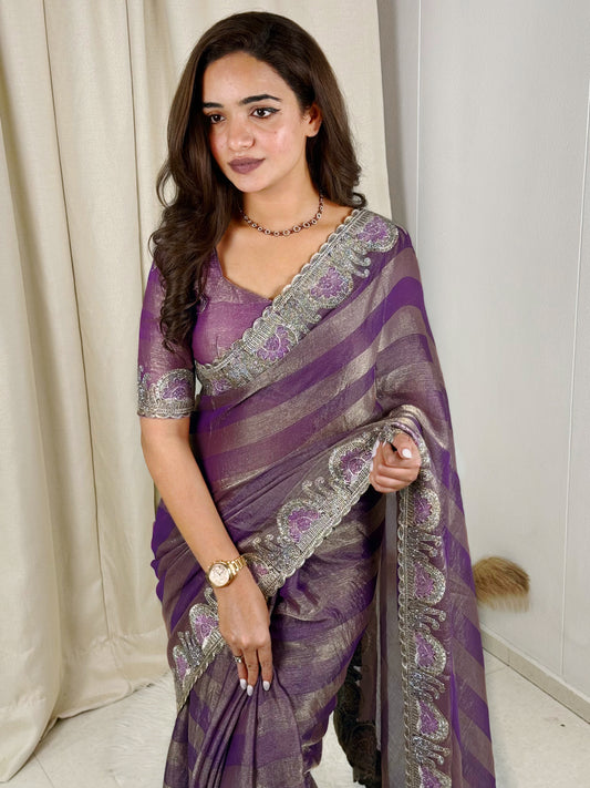 fandy chiffon saree adorned with intricate zari embroidered saree