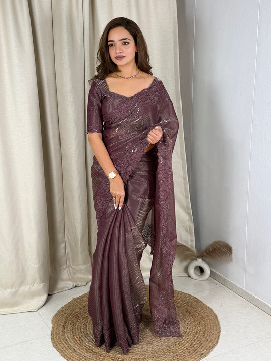 glass satin saree adorned with intricate sequin & thread embroidered saree