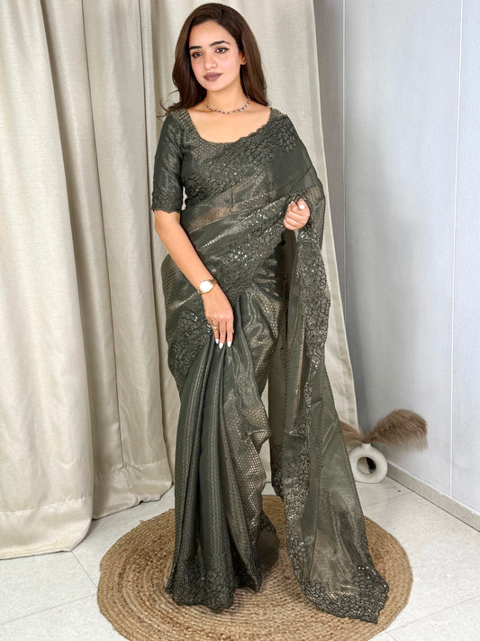 glass satin saree adorned with intricate sequin & thread embroidered saree