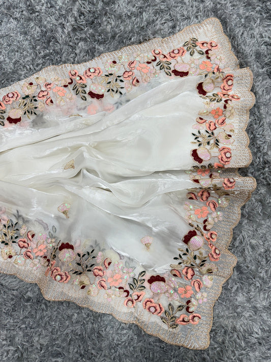 Heavy Cording and sequins embroidery work Saree