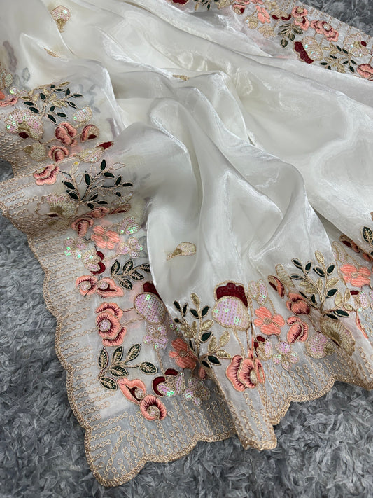 Heavy Cording and sequins embroidery work Saree