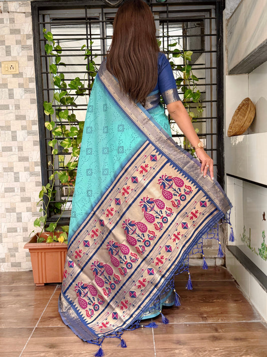 Contrast Thread weaving bandhej jacquard saree