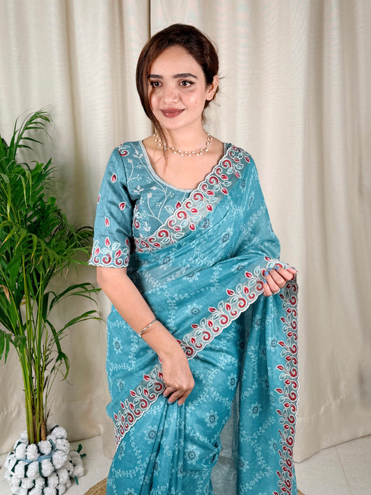 Cotton satin with our Embroidered work Saree