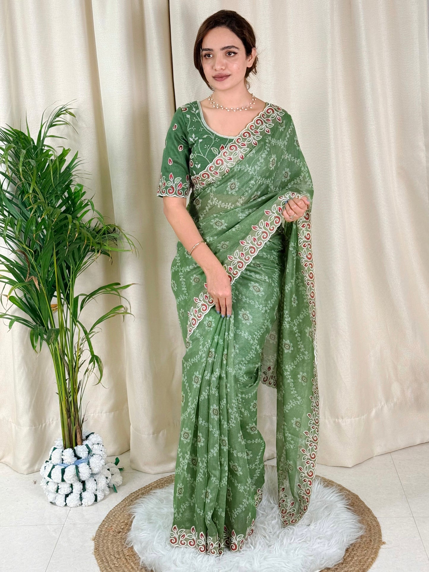 Cotton satin with our Embroidered work Saree