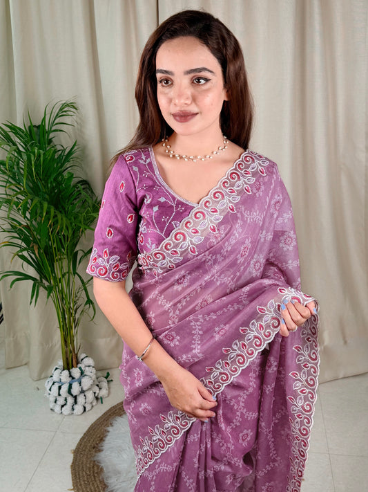 Cotton satin with our Embroidered work Saree