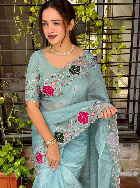 Pastel perfection meets royal elegance saree