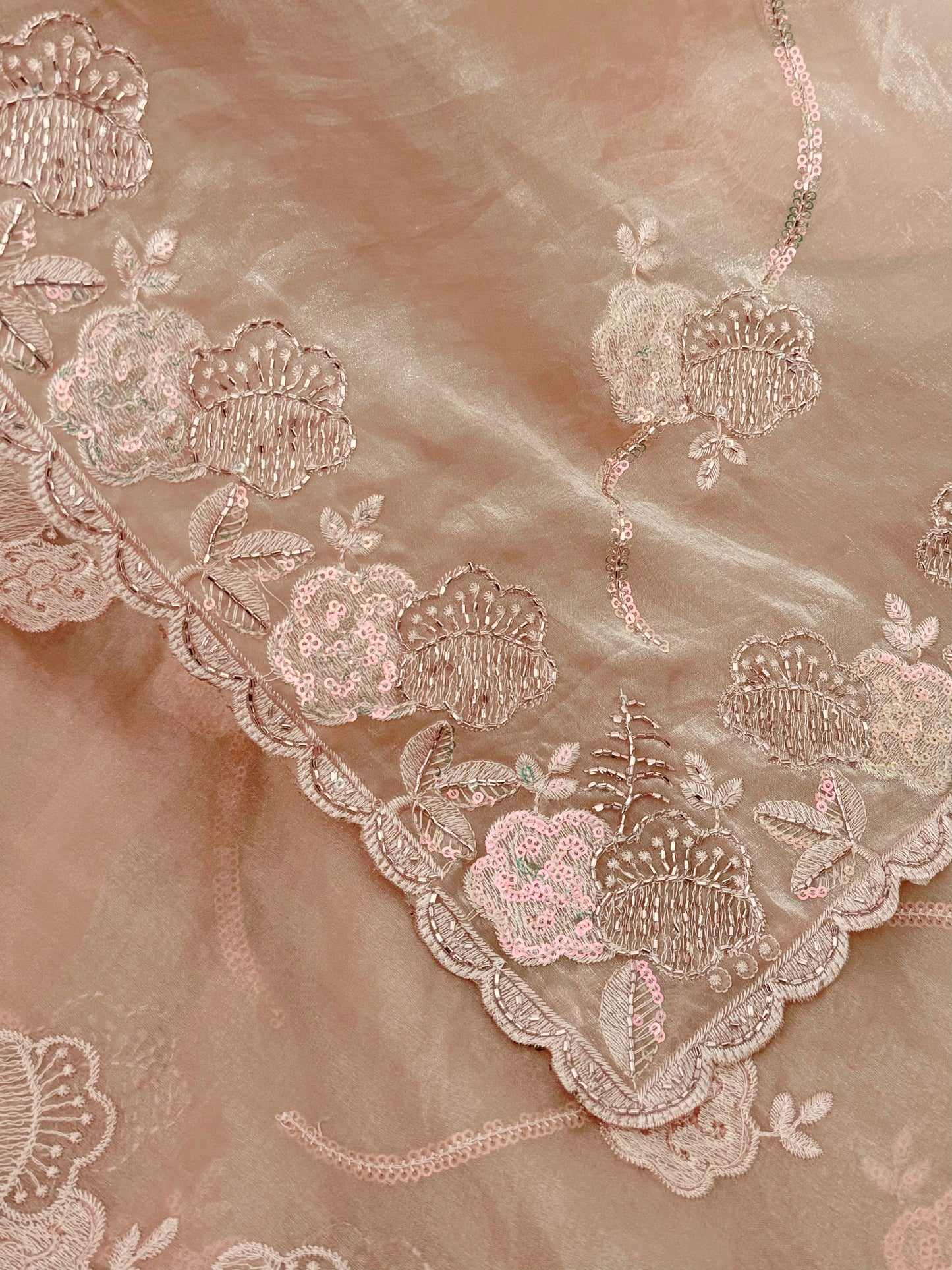 Sequins Beads work in full saree with thread work