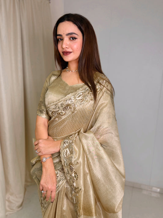 Digital print Embroidered work saree