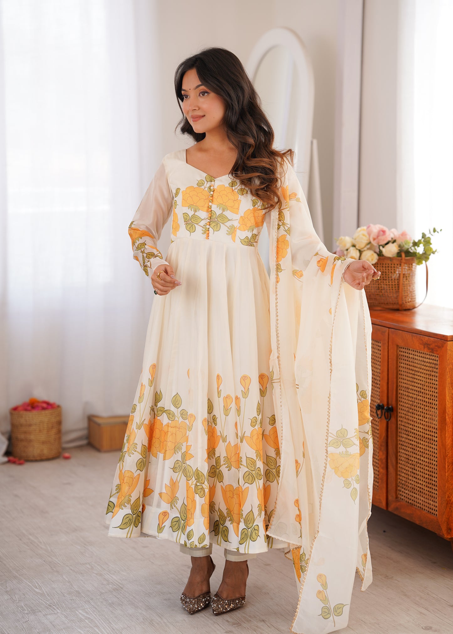HEAVY PURE SOFT ORGANJA SILK FLORAL PRINT