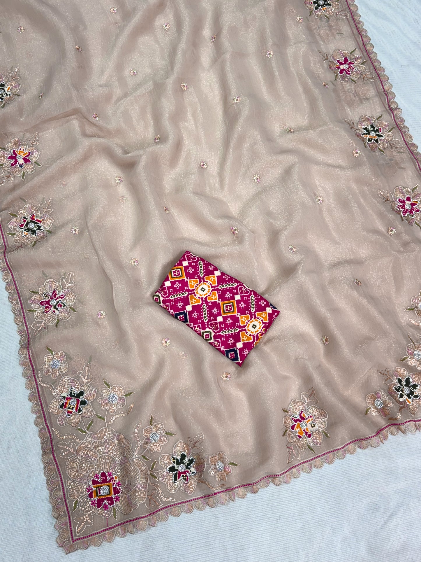 royal elegance pure simmer silk dusty beige saree