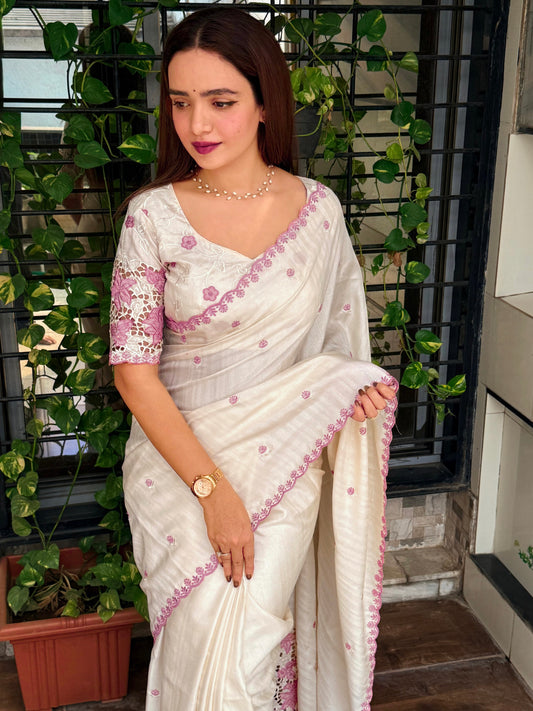 Tusser cotton latest cutwork saree