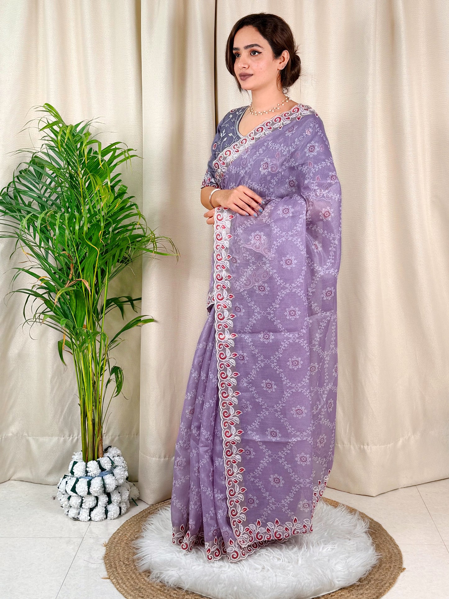 Cotton satin with our Embroidered work Saree