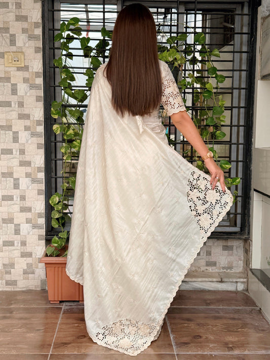 Tusser cotton latest cutwork saree