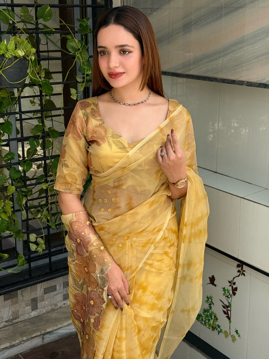 pure glass tissue designer saree