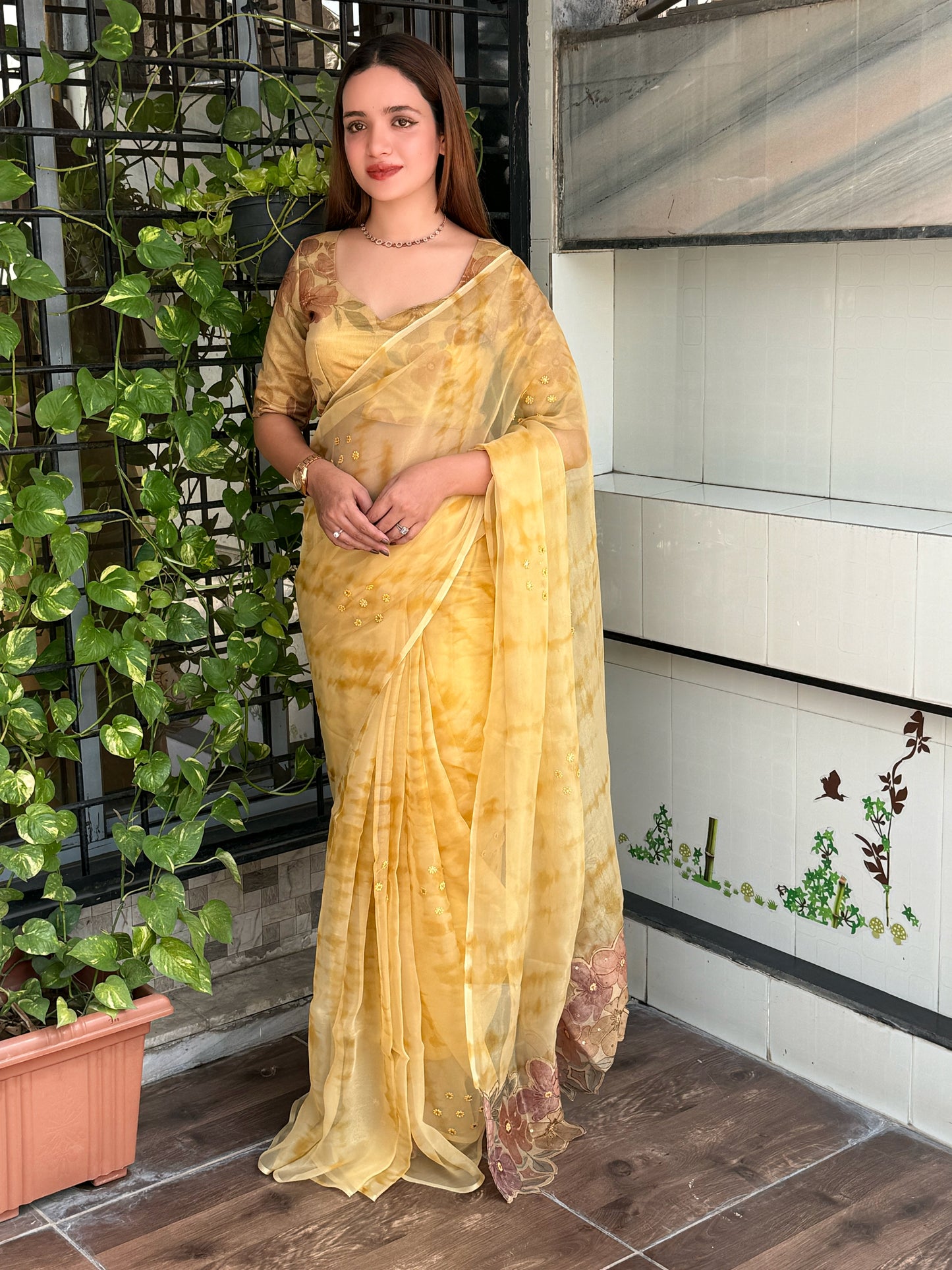 pure glass tissue designer saree
