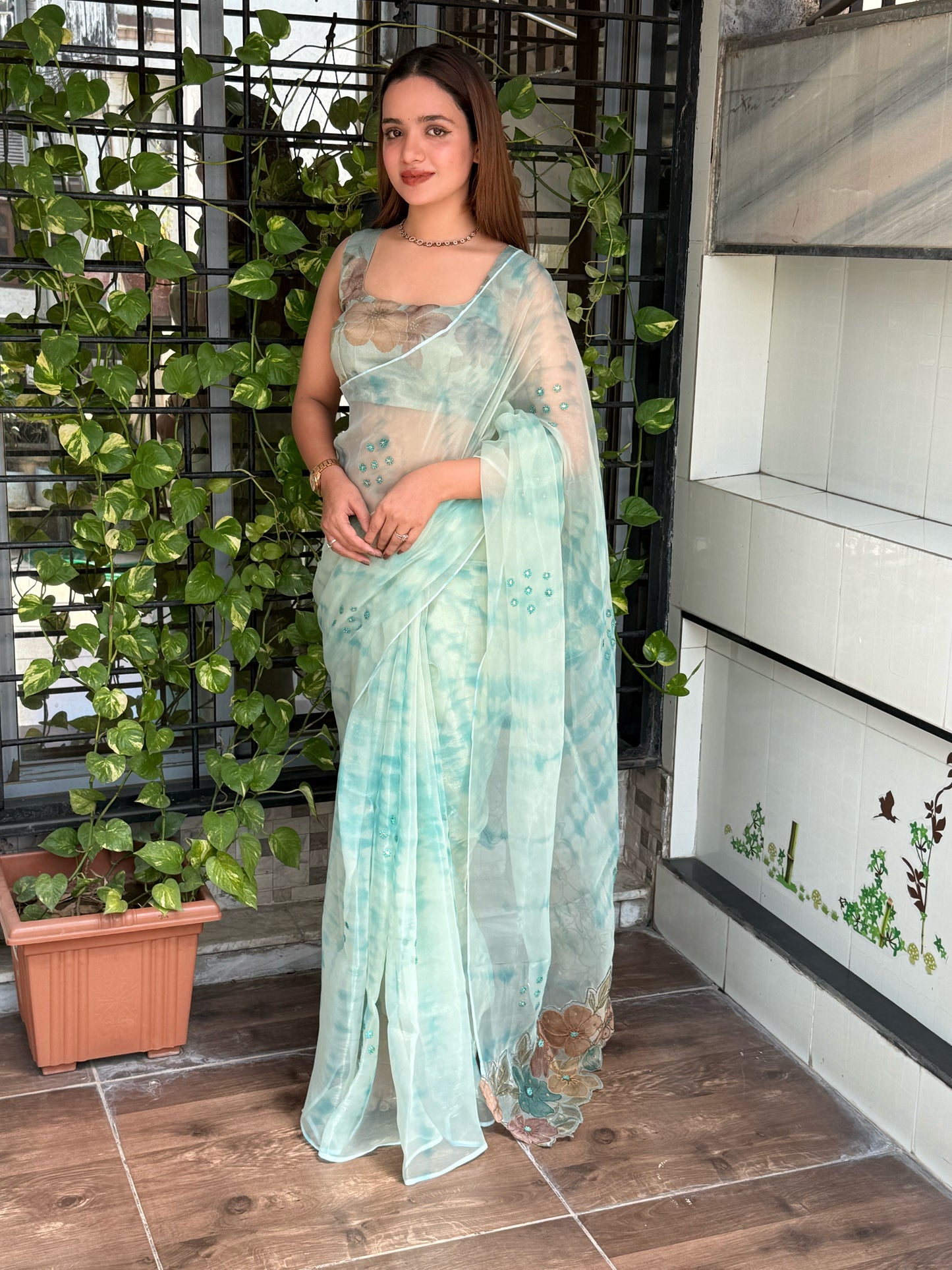 pure glass tissue designer saree