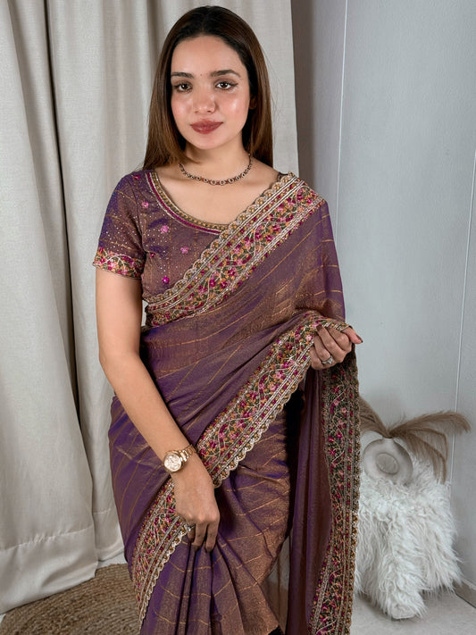 Zari & multi color thread embroidered work in saree