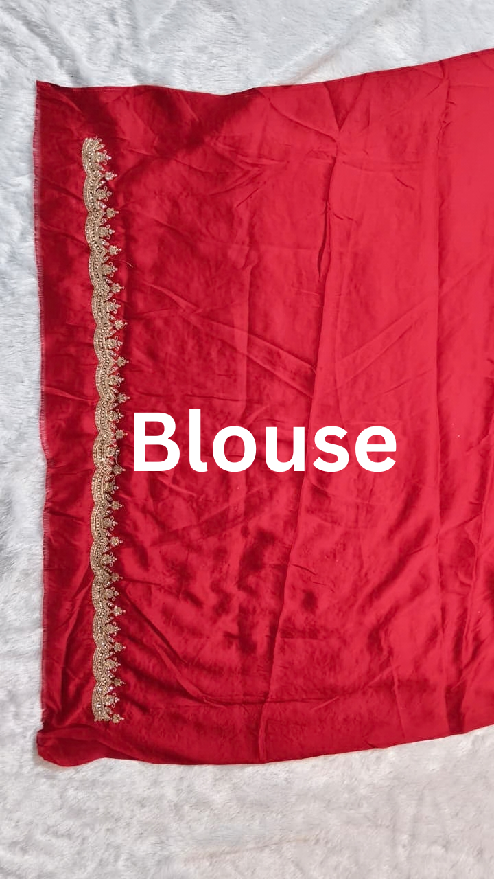 Red Full Heavy Diamond Work Bridal Premium Satin Silk Saree