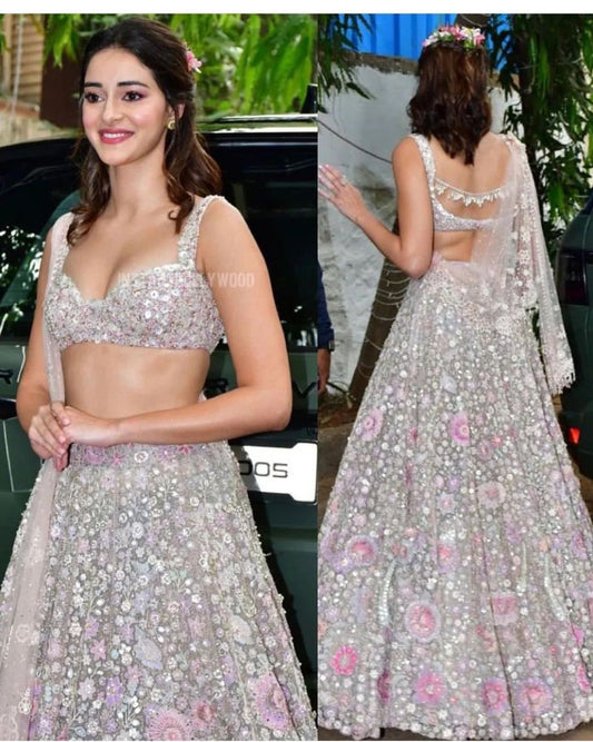 Ananya Panday Looks Stunning In A Stone-Embedded Floral Lehenga And A Blouse With Unique Back Design