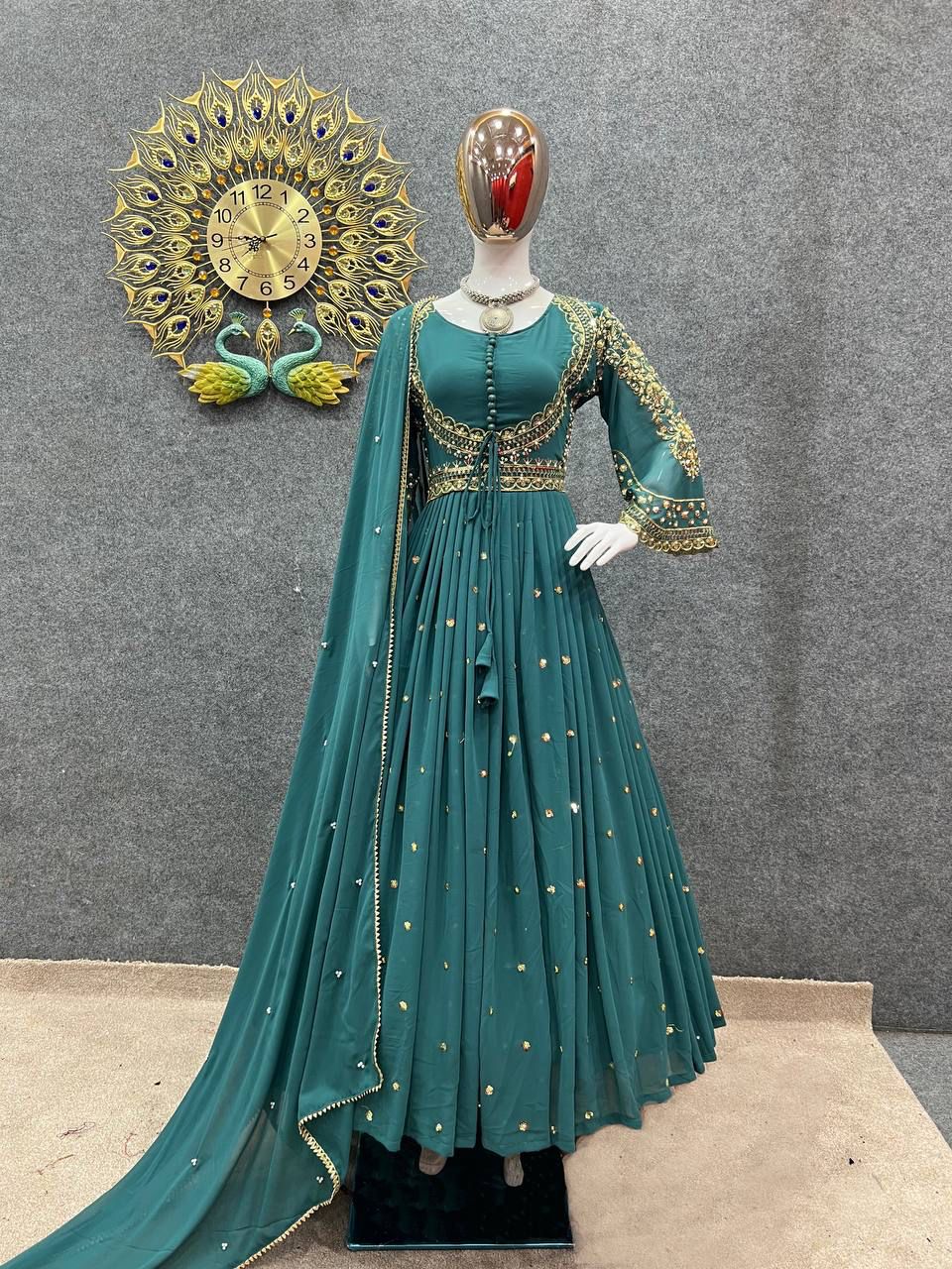 Heavy Designer Embroidered Work Gown Suit