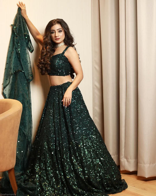 green colour sequnce lehenga choli