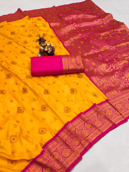 BANARASI SOFT SILK Contrast Jequard Border Saree