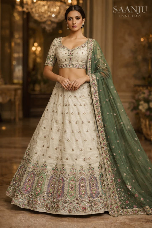 Gmy Silk Lehenga With Sequins & Dori With Bids Work Choli