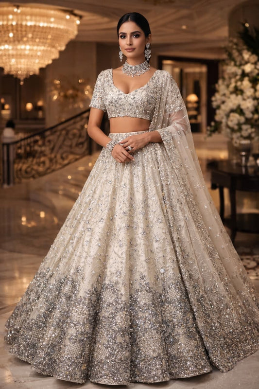 Gmy Silk Lehenga With Sequins & Dori With Bids Work Choli