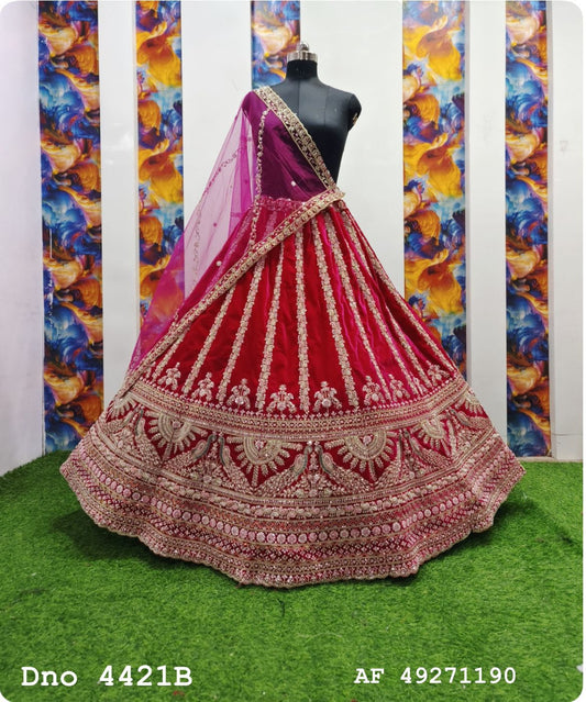 Royal Rani Velvet Bridal Lehenga With Full Heavy Biards Work