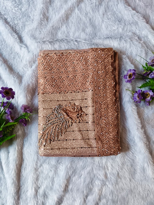 Elegant Rose Gold Designer Saree Set