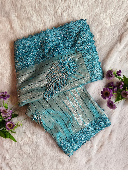 Royal Teal Designer Saree Set