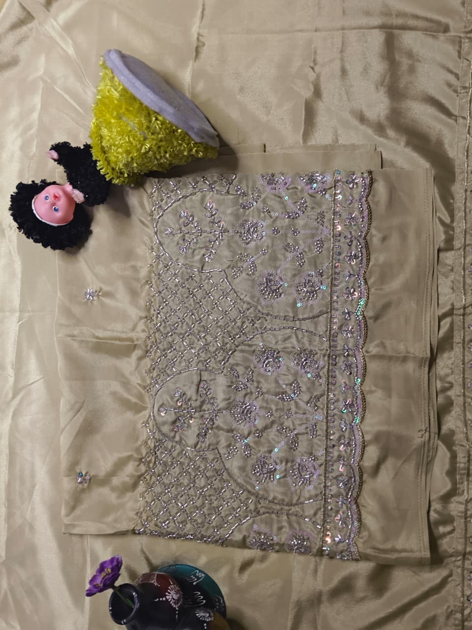 Graceful Pistachio Green Satin Saree Set