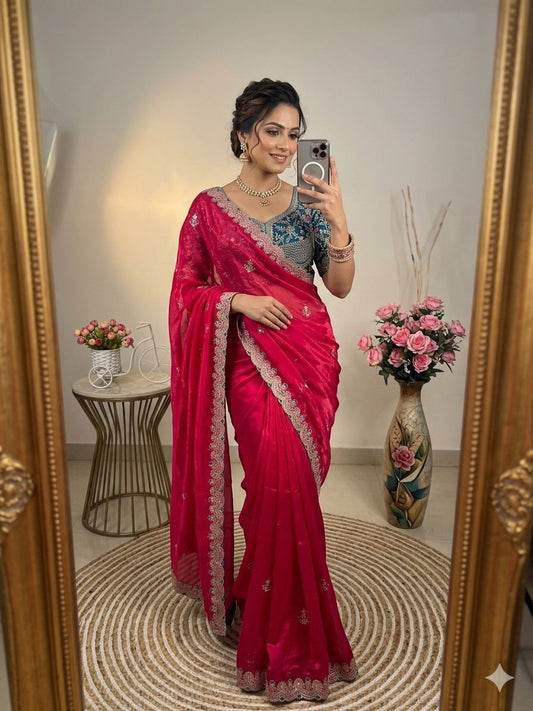 Premium Space Silk Saree with beautiful multi sequence