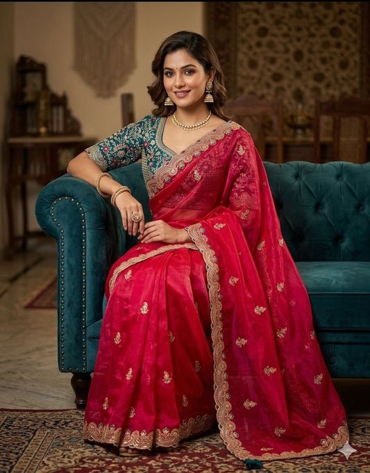 Premium Space Silk Saree with beautiful multi sequence