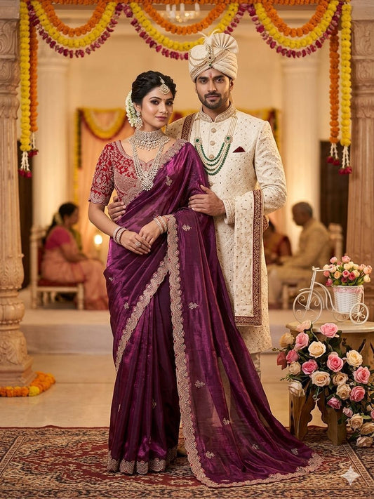 Premium Space Silk Saree with beautiful multi sequence
