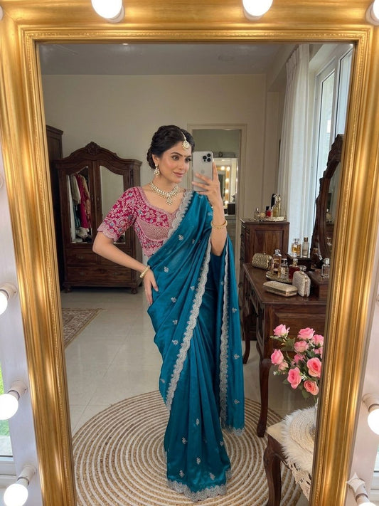 Premium Space Silk Saree with beautiful multi sequence