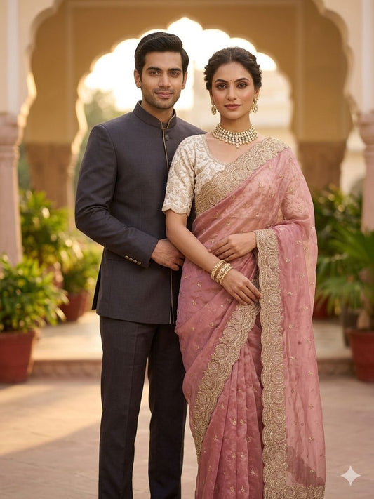 Soft space silk Satin Saree with heavy embroidery sequence