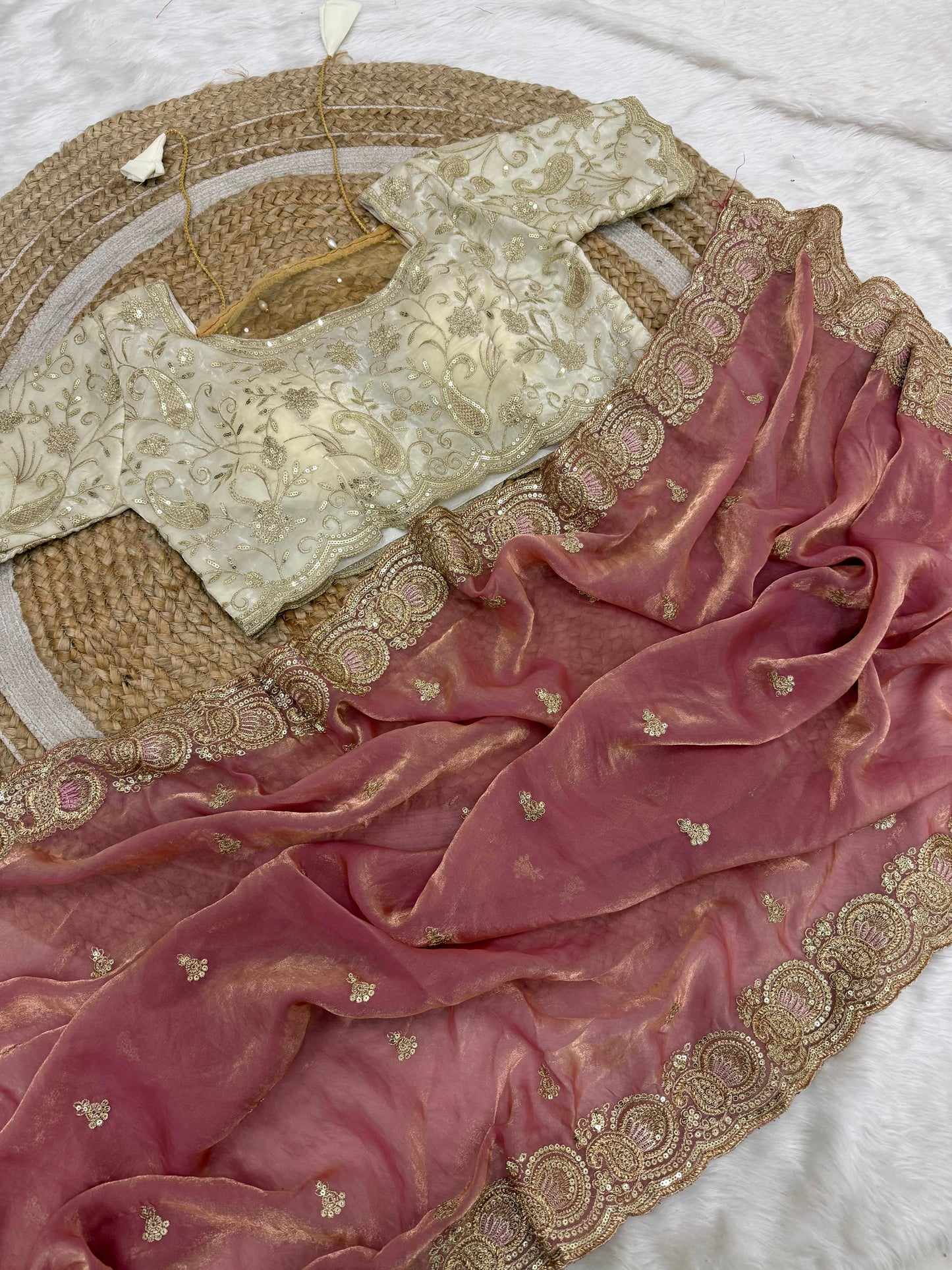 Soft space silk Satin Saree with heavy embroidery sequence