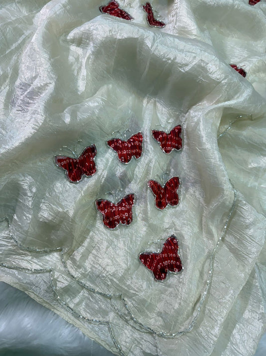 Beautiful crush Silk Saree butterfly