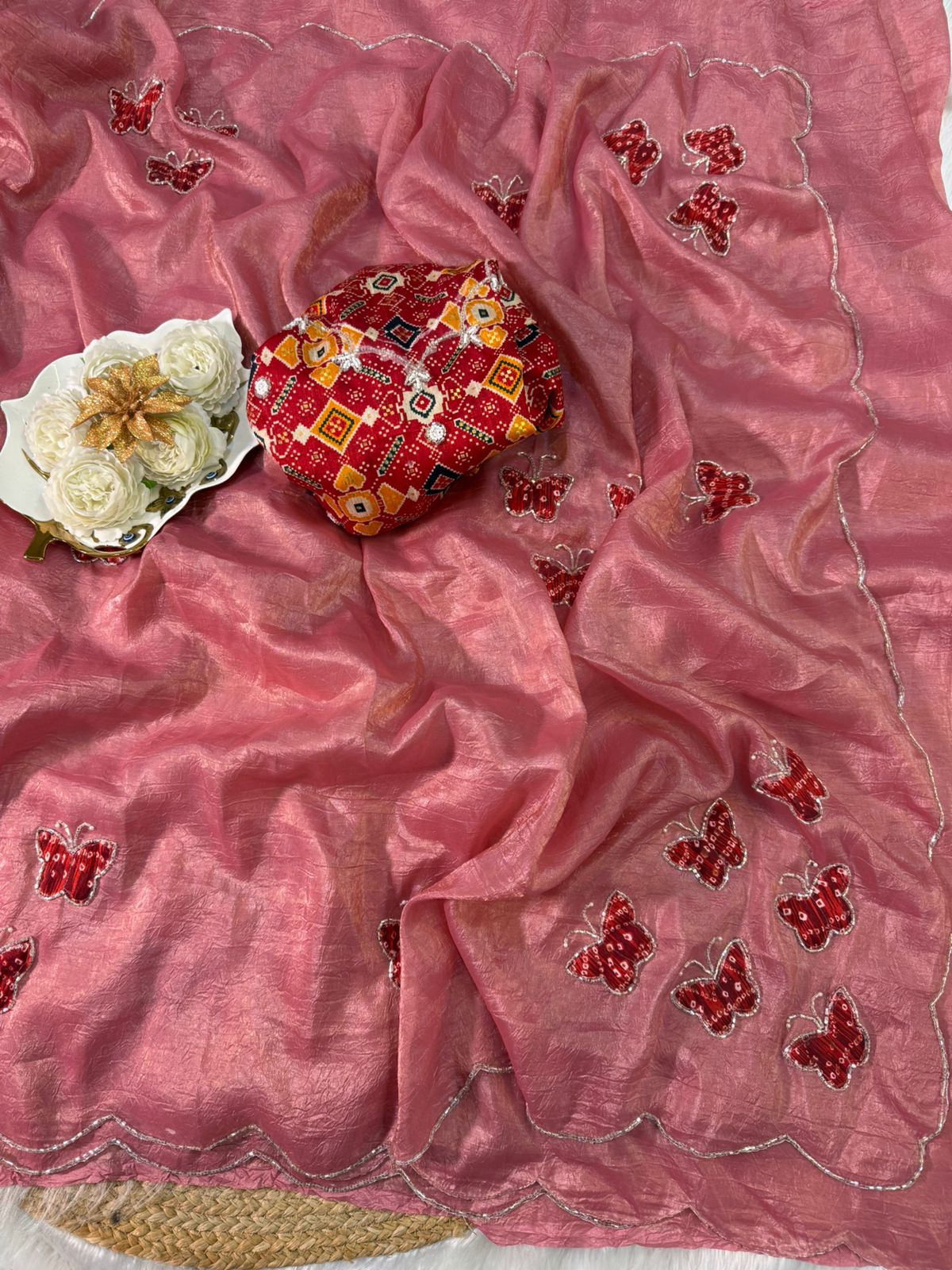 Beautiful crush Silk Saree butterfly