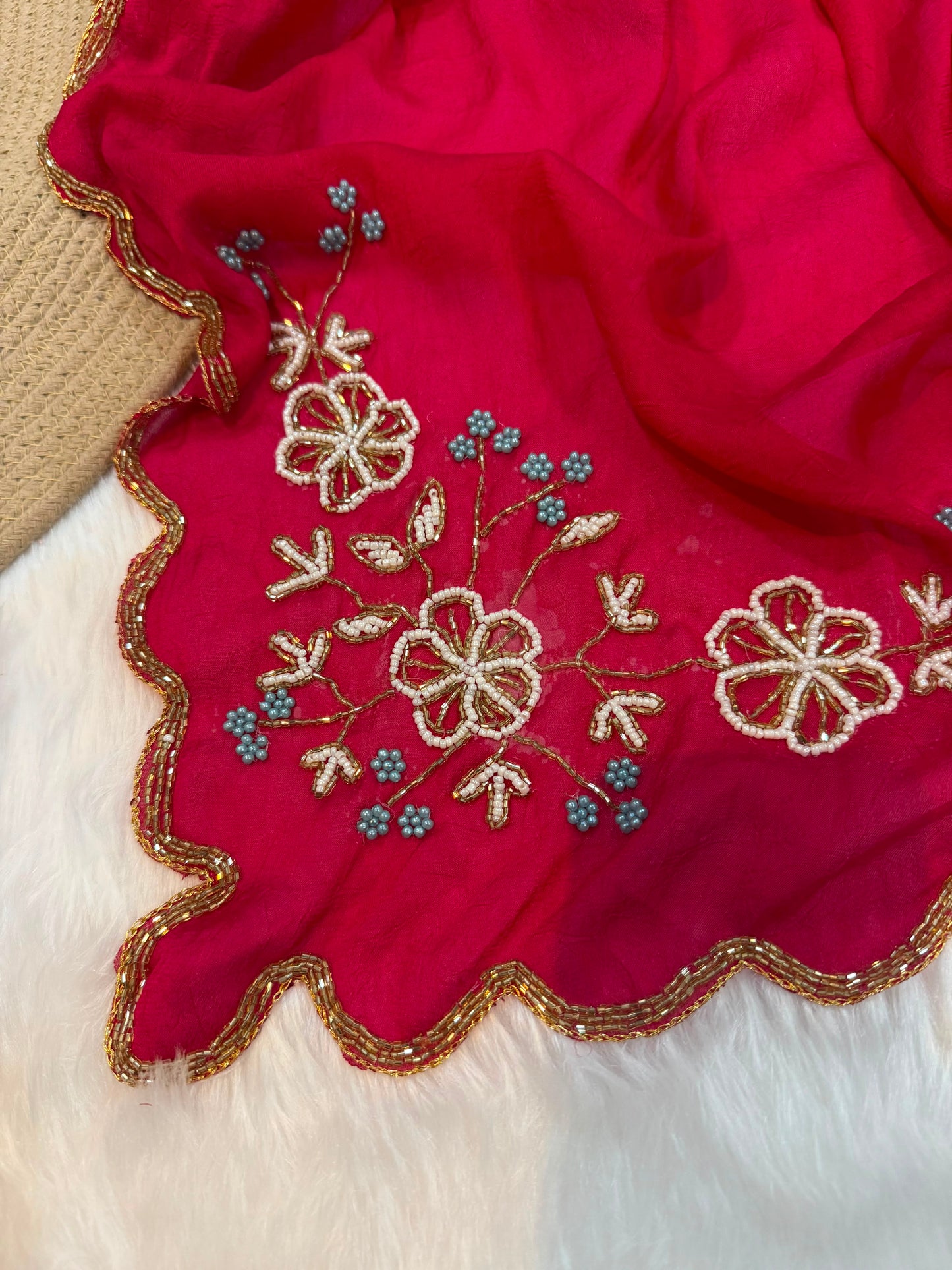 Rangoli crush saree with pearl nd cutdena handwork