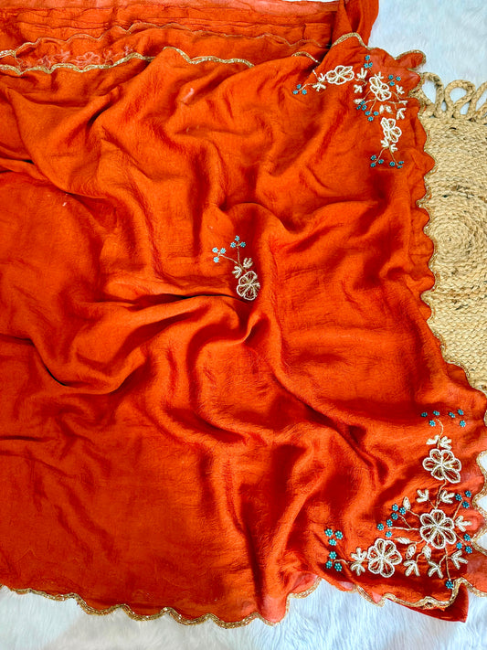 Rangoli crush saree with pearl nd cutdena handwork