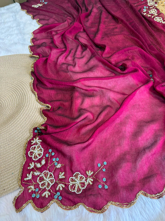 Rangoli crush saree with pearl nd cutdena handwork