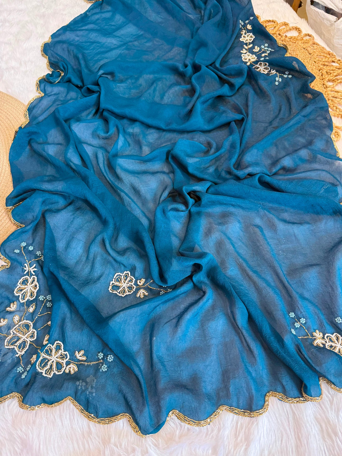 Rangoli crush saree with pearl nd cutdena handwork