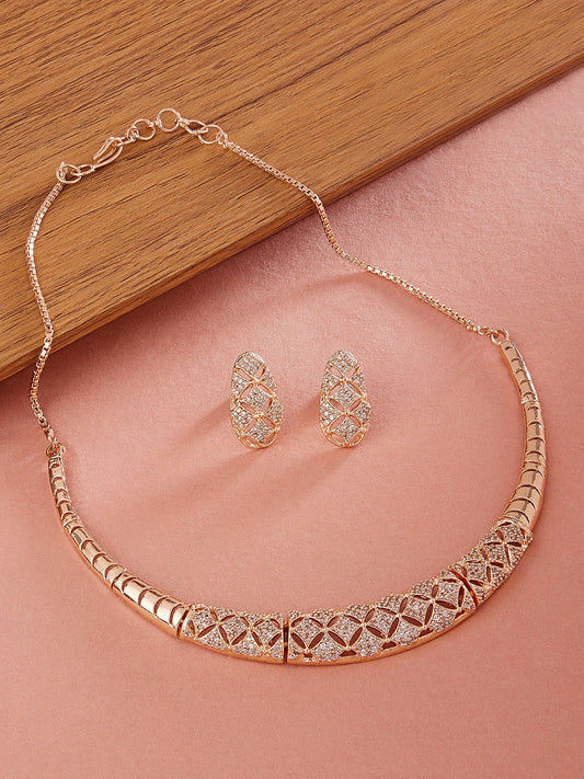 Rose Gold-Plated & White CZ-Studded Jewellery Set
