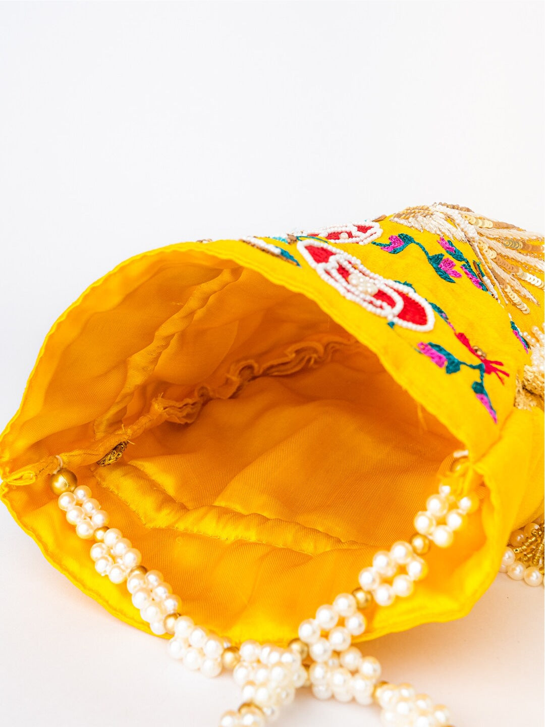 Women Yellow Embroidered Potli Bag