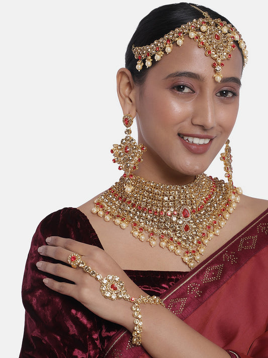 Champagne & Red Gold-Plated Crystals Embellished Bridal Jewellery Set