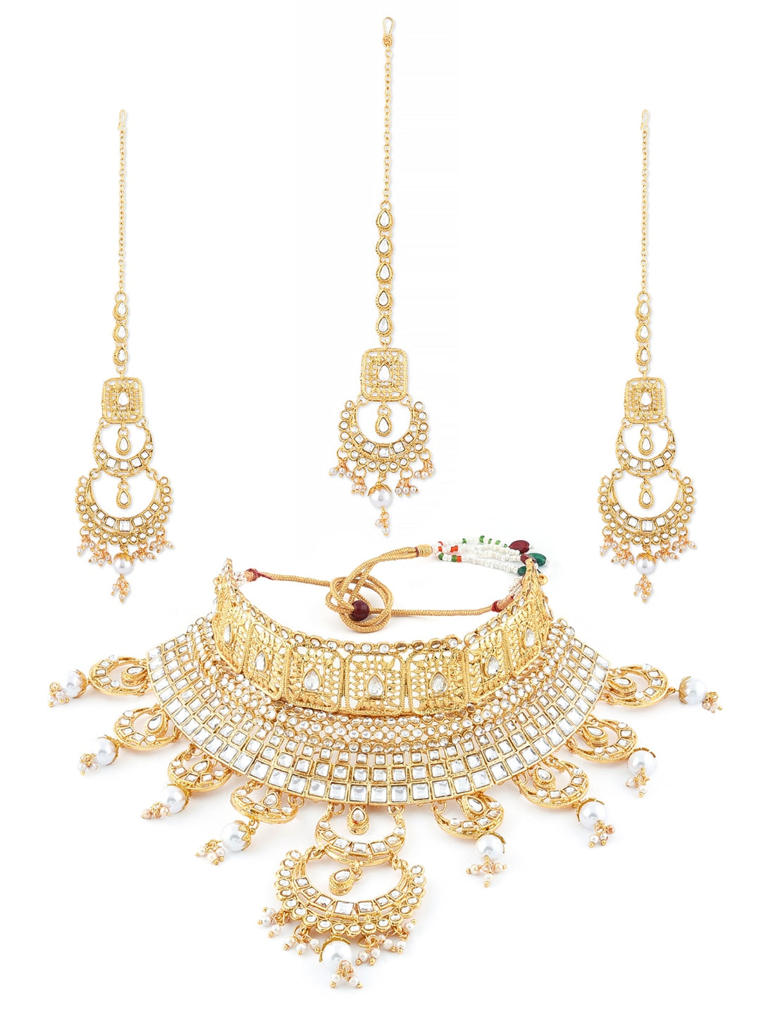 Gold-Plated Kundan-Studded Beaded Jewellery Set