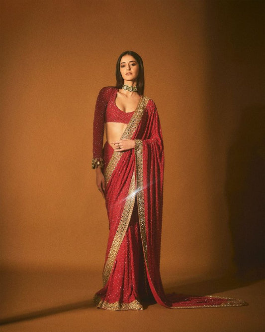 HEAVY SOFT GEORGETTE FANCY EMBRODERY THREAD SAREE