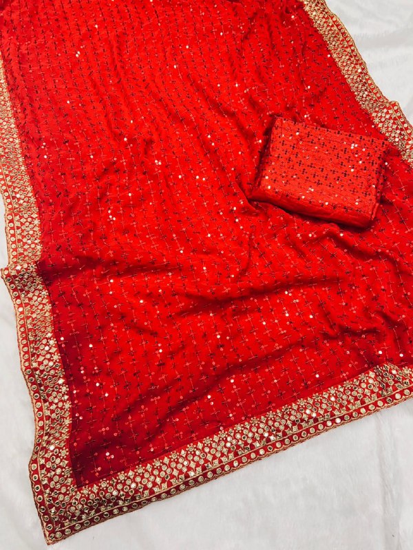 HEAVY SOFT GEORGETTE FANCY EMBRODERY THREAD SAREE